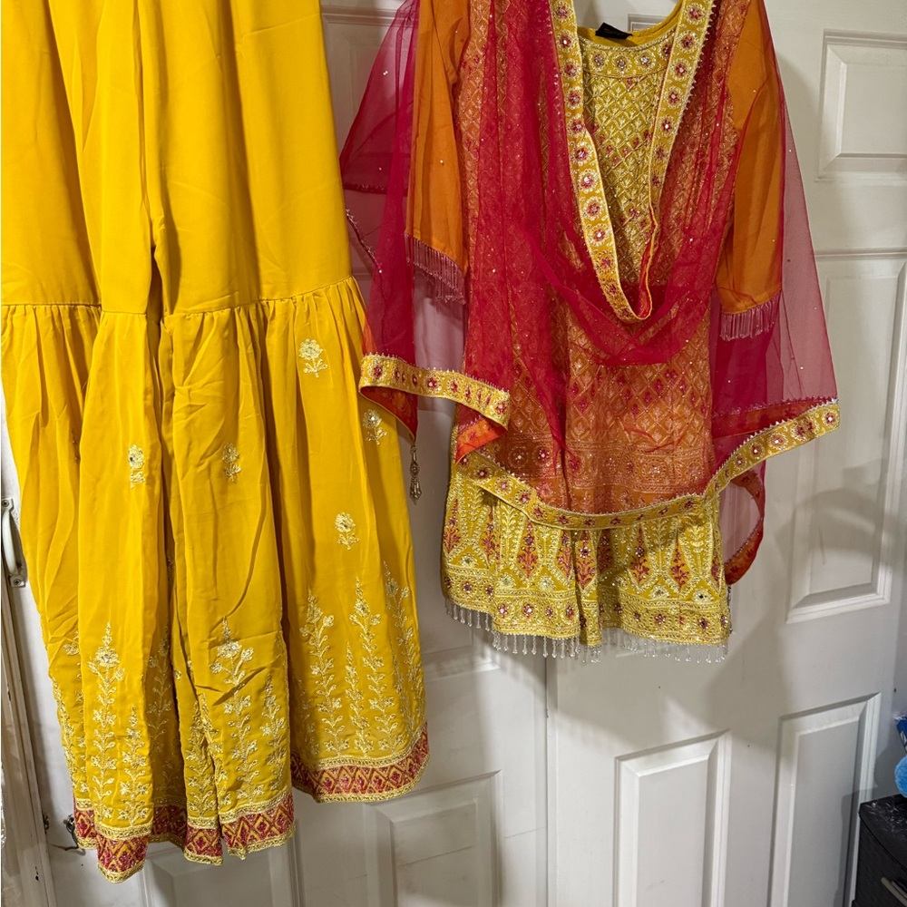 Vibrant Yellow and Red Embroidered Outfit
